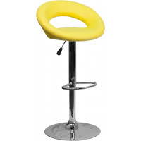 Flash Furniture Contemporary Yellow Vinyl Rounded Back Adjustable Height Bar Stool with Chrome Base DS-811-YEL-GG