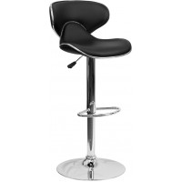 Flash Furniture Contemporary Cozy Mid-Back Black Vinyl Adjustable Height Bar Stool with Chrome Base DS-815-BK-GG