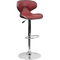 Flash Furniture Contemporary Cozy Mid-Back Burgundy Vinyl Adjustable Height Bar Stool with Chrome Base DS-815-BURG-GG