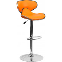 Flash Furniture Contemporary Cozy Mid-Back Orange Vinyl Adjustable Height Bar Stool with Chrome Base DS-815-ORG-GG