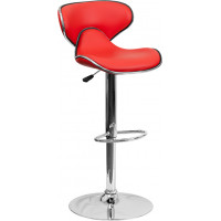 Flash Furniture Contemporary Cozy Mid-Back Red Vinyl Adjustable Height Bar Stool with Chrome Base DS-815-RED-GG