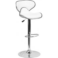 Flash Furniture Contemporary Cozy Mid-Back White Vinyl Adjustable Height Bar Stool with Chrome Base DS-815-WH-GG