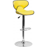 Flash Furniture Contemporary Cozy Mid-Back Yellow Vinyl Adjustable Height Bar Stool with Chrome Base DS-815-YEL-GG
