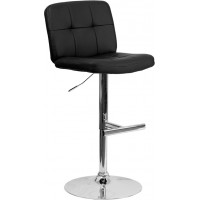 Flash Furniture Contemporary Tufted Black Vinyl Adjustable Height Bar Stool with Chrome Base DS-829-BK-GG