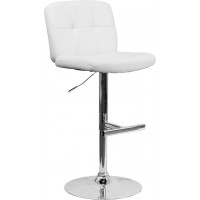 Flash Furniture Contemporary Tufted White Vinyl Adjustable Height Bar Stool with Chrome Base DS-829-WH-GG