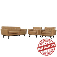 Modway EEI-1762-TAN-SET Engage 3 Piece Leather Living Room Set in Tan