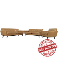 Modway EEI-1764-TAN-SET Engage 3 Piece Leather Living Room Set in Tan
