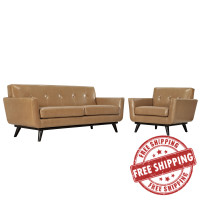 Modway EEI-1765-TAN-SET Engage 2 Piece Leather Living Room Set in Tan