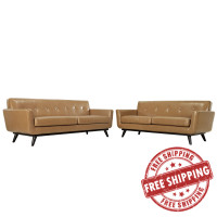 Modway EEI-1767-TAN-SET Engage 2 Piece Leather Living Room Set in Tan