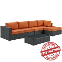 Modway EEI-1886-CHC-TUS-SET Sojourn 5 Piece Outdoor Patio Sunbrella Sectional Set in Canvas Tuscan
