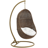 Modway EEI-2277-YLW-WHI-SET Bean Outdoor Patio Wood Swing in Coffee White