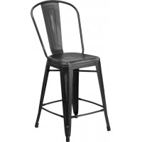 Flash Furniture ET-3534-24-BK-GG Distressed Metal Stool in Black