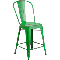 Flash Furniture ET-3534-24-GN-GG Distressed Metal Stool in Green