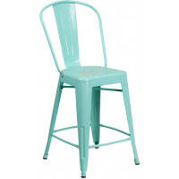 Flash Furniture ET-3534-24-MINT-GG 24'' High Indoor-Outdoor Counter Height Stool in Back