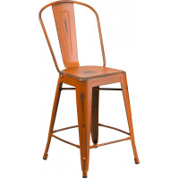 Flash Furniture ET-3534-24-OR-GG Distressed Metal Stool in Orange