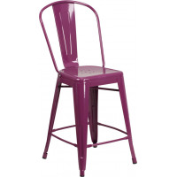 Flash Furniture ET-3534-24-PUR-GG 24'' High Indoor-Outdoor Counter Height Stool in Back
