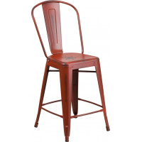 Flash Furniture ET-3534-24-RD-GG Distressed Metal Stool in Red