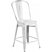 Flash Furniture ET-3534-24-WH-GG Distressed Metal Stool in White