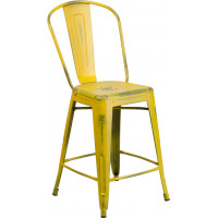 Flash Furniture ET-3534-24-YL-GG Distressed Metal Stool in Yellow