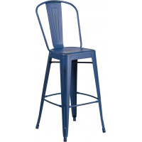 Flash Furniture ET-3534-30-AB-GG 30" High Distressed Metal Indoor-Outdoor Barstool with Back in Antique Blue