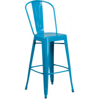 Flash Furniture ET-3534-30-CB-GG 30'' High Crystal Metal Indoor-Outdoor Barstool with Back in Blue