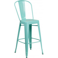 Flash Furniture ET-3534-30-MINT-GG 30'' High Green Metal Indoor-Outdoor Barstool with Back in Mint