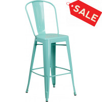 Flash Furniture ET-3534-30-MINT-GG 30'' High Green Metal Indoor-Outdoor Barstool with Back in Mint
