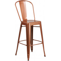 Flash Furniture ET-3534-30-POC-GG 30'' High Metal Indoor-Outdoor Barstool with Back in Copper