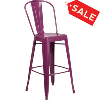Flash Furniture ET-3534-30-PUR-GG 30'' High Metal Indoor-Outdoor Barstool with Back in Purple