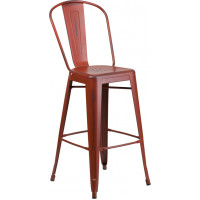 Flash Furniture ET-3534-30-RD-GG Distressed Kelly Barstool in Red