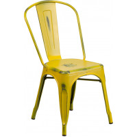 Flash Furniture ET-3534-YL-GG Distressed Metal Chair in Yellow