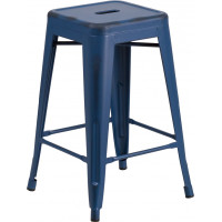Flash Furniture ET-BT3503-24-AB-GG Distressed Metal Stool in Blue