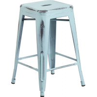 Flash Furniture ET-BT3503-24-DB-GG Distressed Metal Stool in Blue