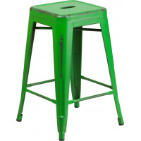 Flash Furniture ET-BT3503-24-GN-GG Distressed Metal Stool in Green