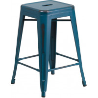 Flash Furniture ET-BT3503-24-KB-GG Distressed Metal Stool in Blue