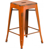 Flash Furniture ET-BT3503-24-OR-GG Distressed Metal Stool in Orange