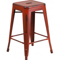 Flash Furniture ET-BT3503-24-RD-GG Distressed Metal Stool in Red