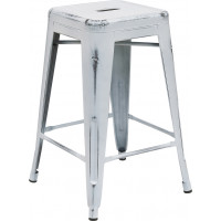 Flash Furniture ET-BT3503-24-WH-GG Distressed Metal Stool in White