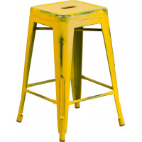 Flash Furniture ET-BT3503-24-YL-GG Distressed Metal Stool in Yellow