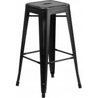 Flash Furniture ET-BT3503-30-BK-GG Distressed Metal Stool in Black