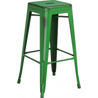 Flash Furniture ET-BT3503-30-GN-GG Distressed Metal Stool in Green