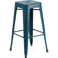 Flash Furniture ET-BT3503-30-KB-GG Distressed Metal Stool in Blue