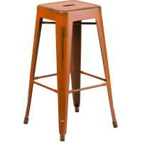 Flash Furniture ET-BT3503-30-OR-GG Distressed Metal Stool in Orange