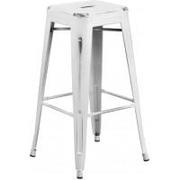 Flash Furniture ET-BT3503-30-WH-GG Distressed Metal Stool in White