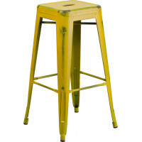 Flash Furniture ET-BT3503-30-YL-GG Distressed Metal Stool in Yellow