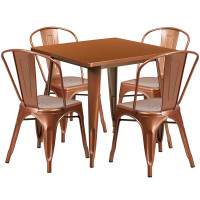 Flash Furniture ET-CT002-4-30-POC-GG Metal Indoor Table Set with Stack Chairs in Copper