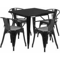 Flash Furniture ET-CT002-4-70-BK-GG 31.5" Square Black Metal Indoor Table Set with 4 Arm Chairs