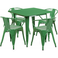 Flash Furniture ET-CT002-4-70-GN-GG 31.5" Square Green Metal Indoor Table Set with 4 Arm Chairs