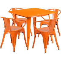 Flash Furniture ET-CT002-4-70-OR-GG 31.5" Square Orange Metal Indoor Table Set with 4 Arm Chairs
