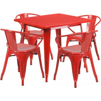 Flash Furniture ET-CT002-4-70-RED-GG 31.5" Square Red Metal Indoor Table Set with 4 Arm Chairs